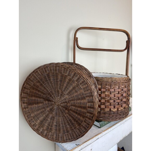 Vintage 2-Tier Chinese Asian Wedding Basket Woven Wicker Rattan Bamboo/Cane Boho - Picture 11 of 12